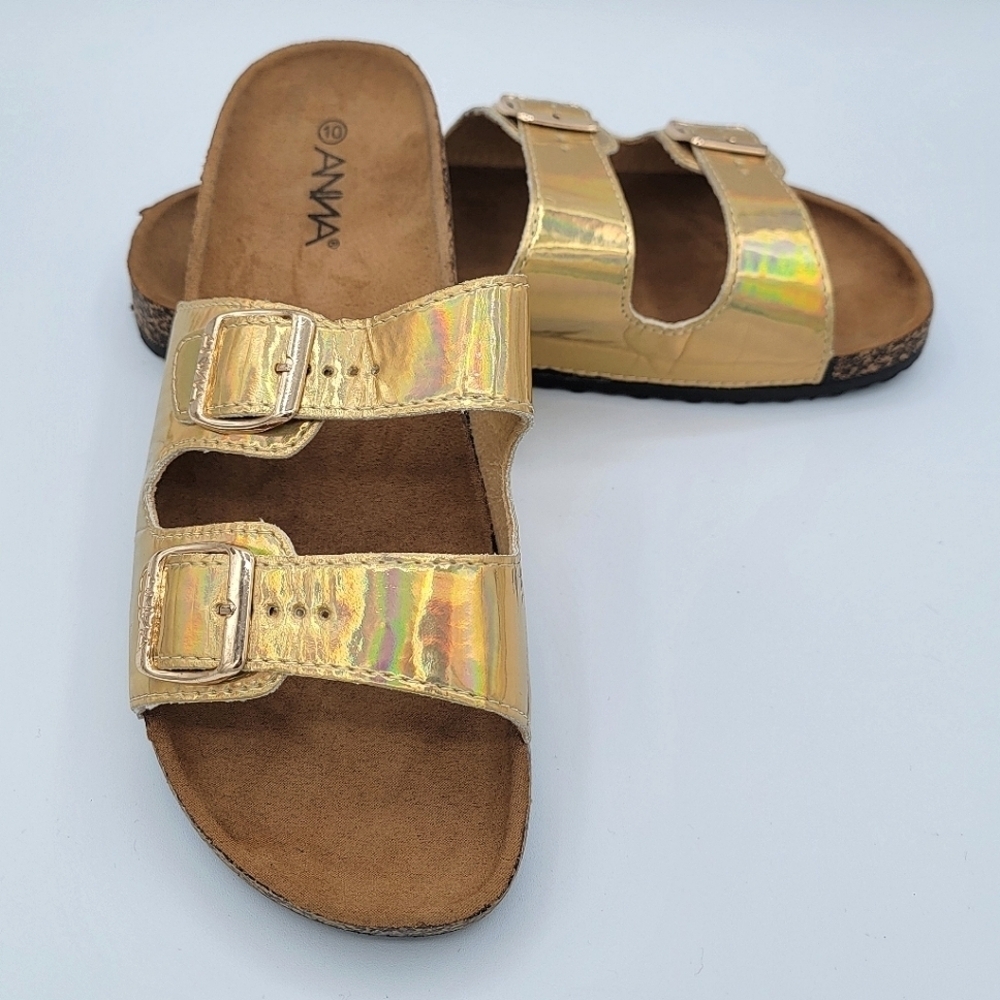 Sandals Anna Gold Holographic Metallic Sandals Size 10 #0187